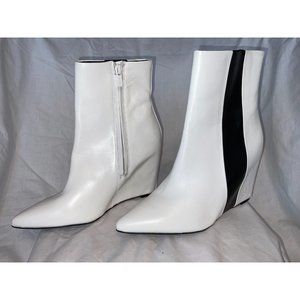 sz 7.5 CALVIN KLEIN Womens White Hidden Heel Yvania Wedge Leather Booties - New